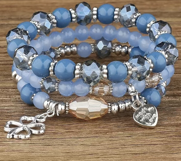 3 PC Handmade Boho Beaded Stackable 6.5” Plus Stretch Bracelet Set New A3852