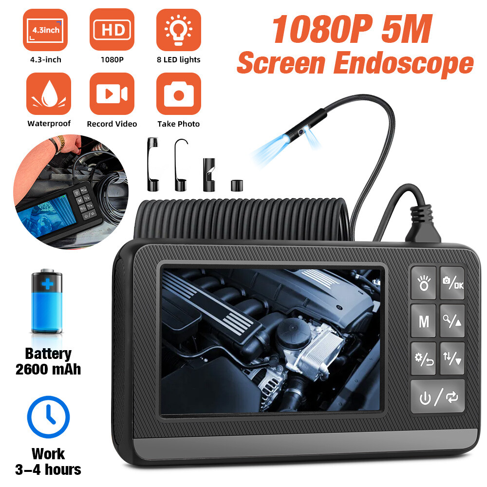 KERUI Endoscope Camera with Lights Dual Lens Borescope 16.4FT Cable 4.3" Screen