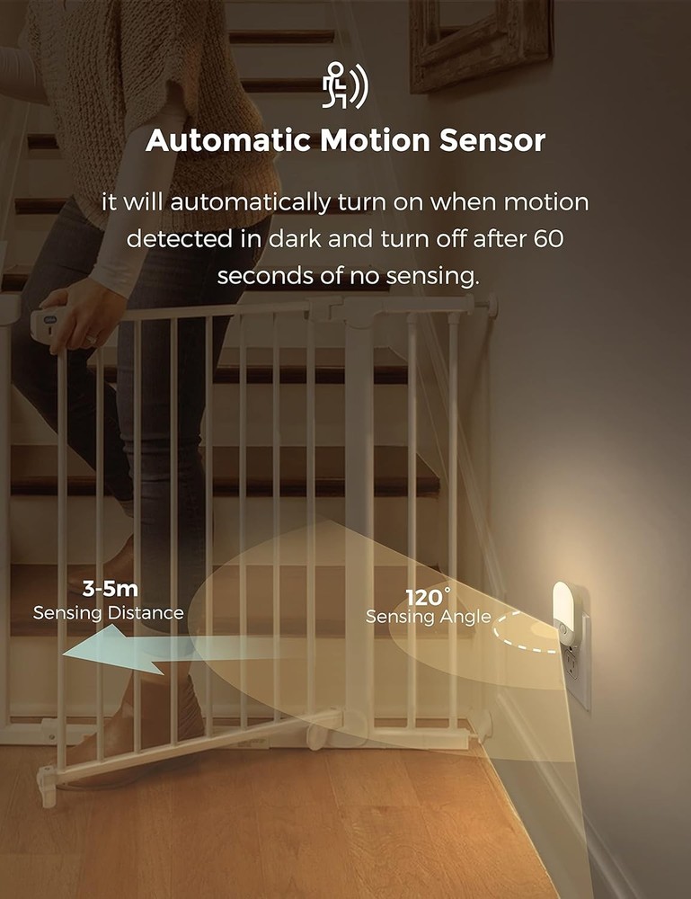 Motion Sensor Night Light 2 Pack 3000K Warm White Adjustable Brightness 30/60LM
