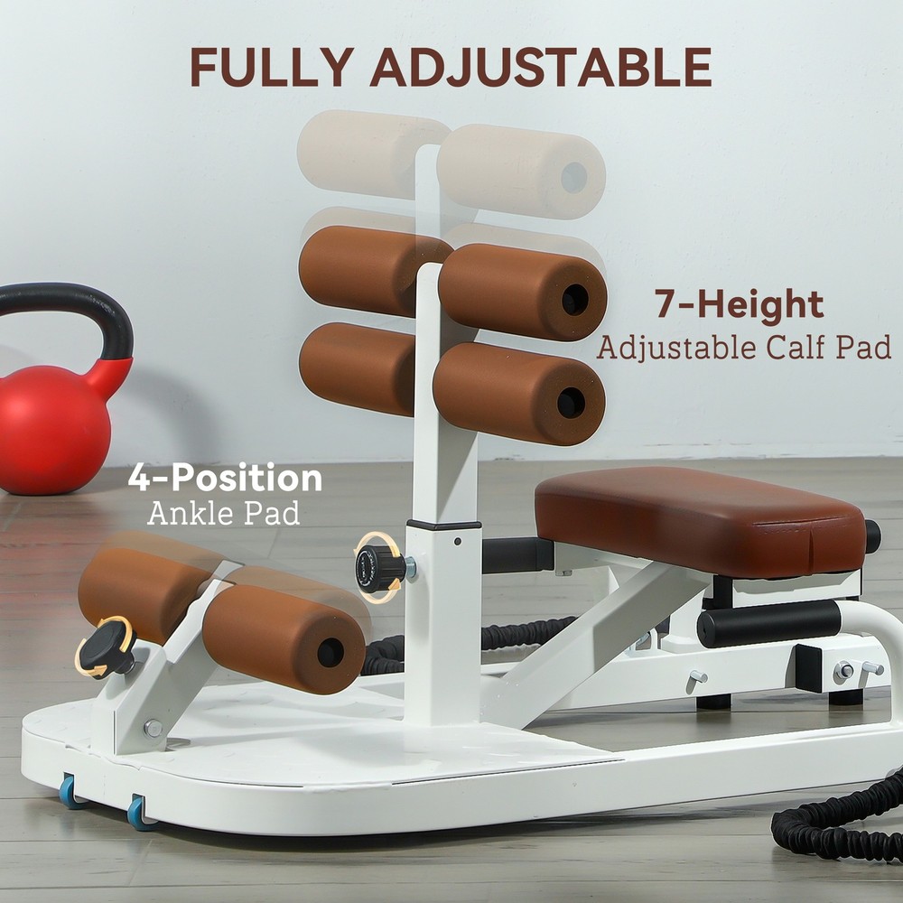 Sissy Squat Machine Hip Thrust Machine with Push Up Stand, White