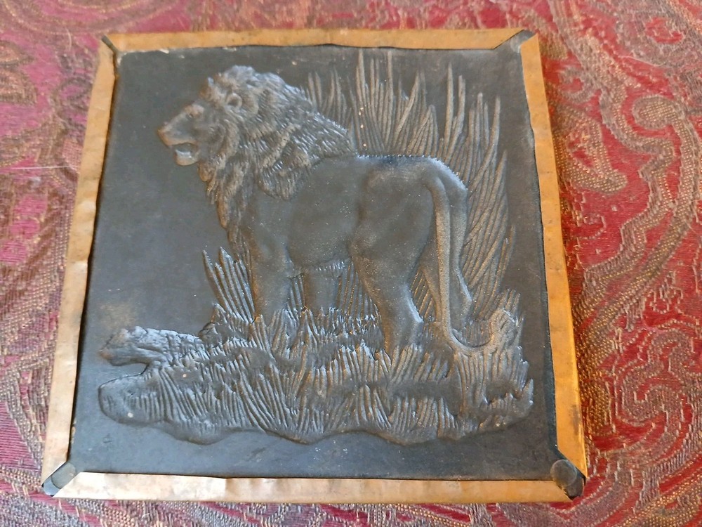 Vintage Copper Repousse Lion Plaque