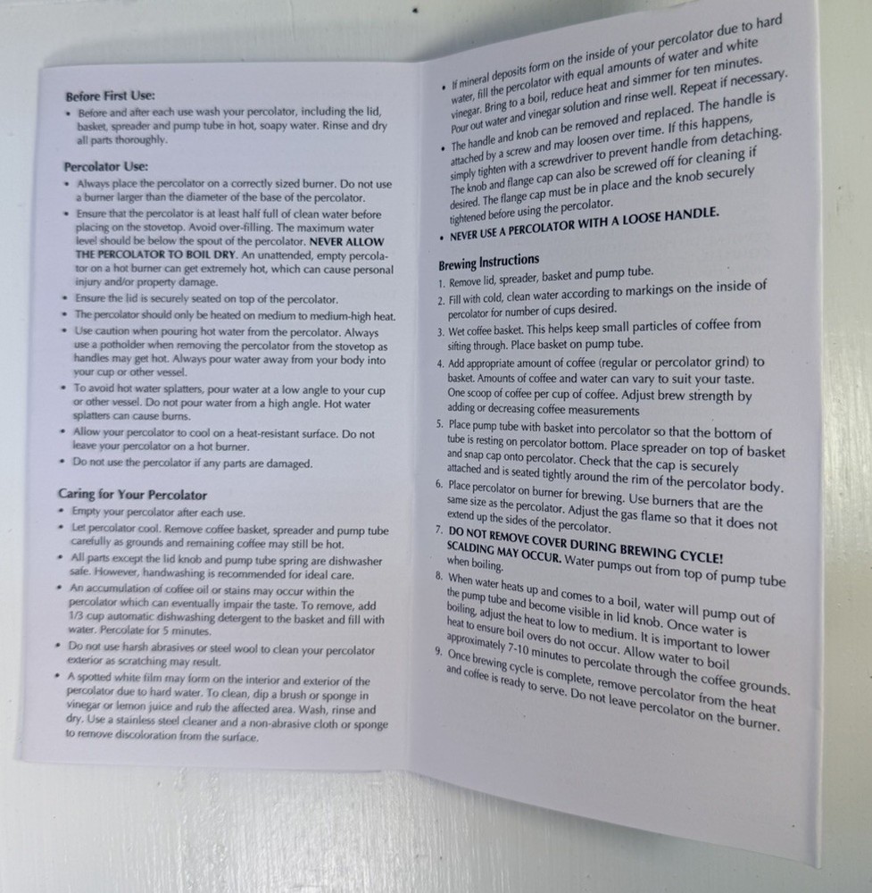 Firmware Stovetop Percolator, Complete Coffee Brewing Assembly