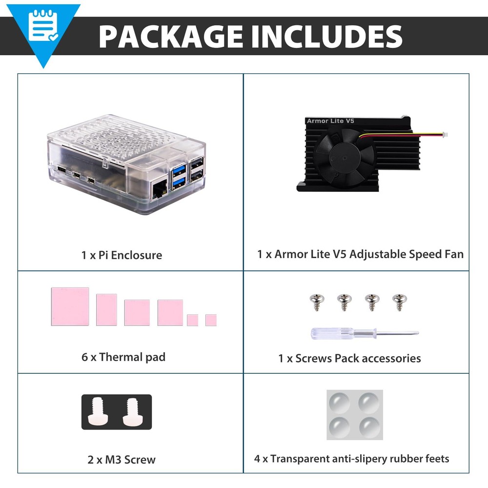 Abs Case With Armor Lite V5 Active Cooler For Raspberry Pi 5 Pi 5 Case With Alum