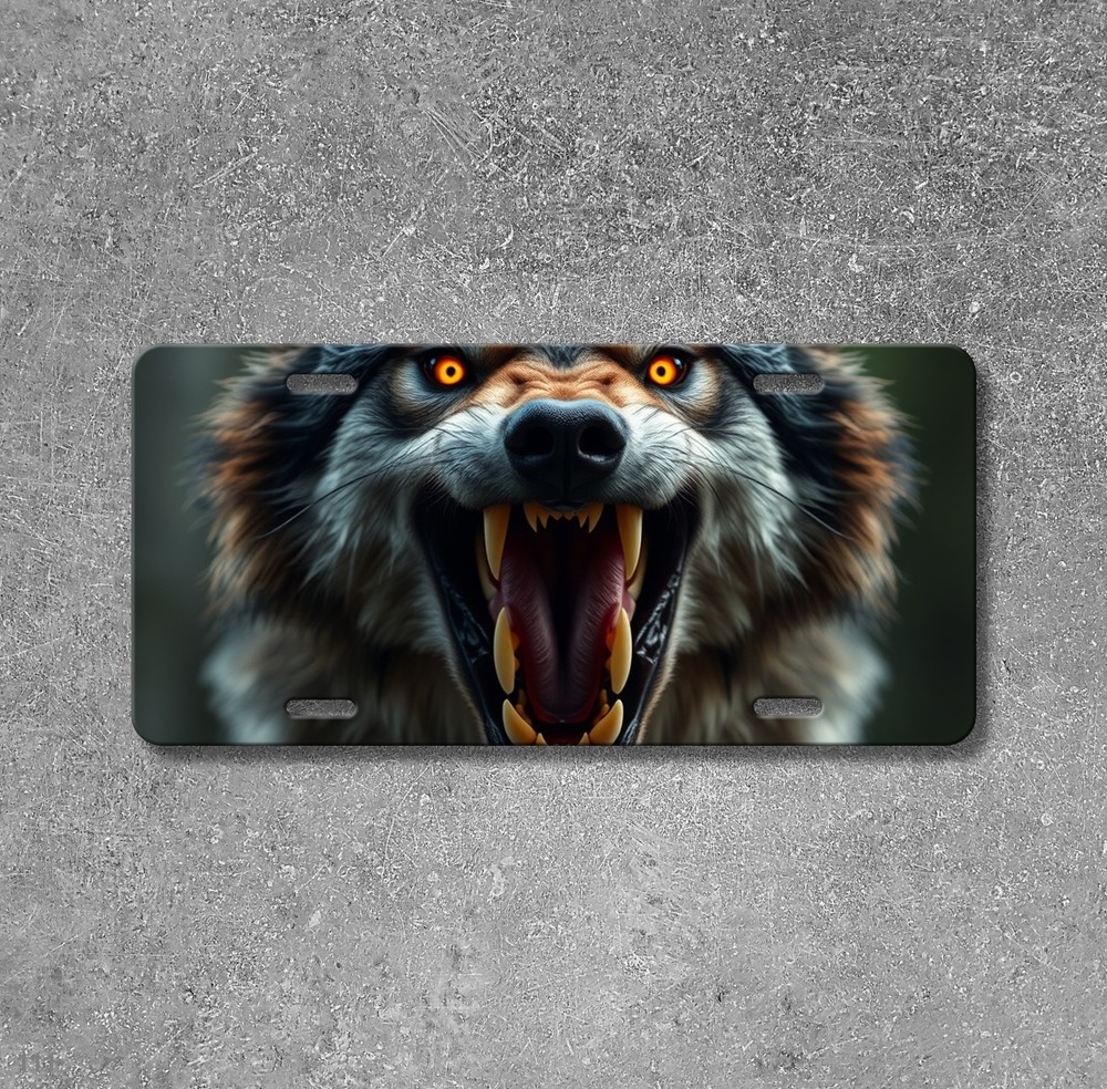 Snarling Wolf License Plate Snarling Design Add Text Auto Tag Anniversary Gift