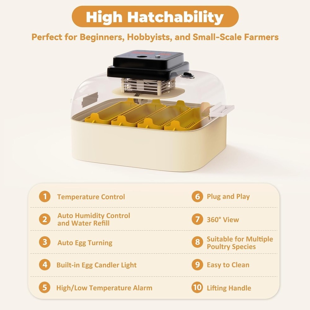 Egg Incubator with Automatic Egg Turning and Humidity Control 16 Eggs