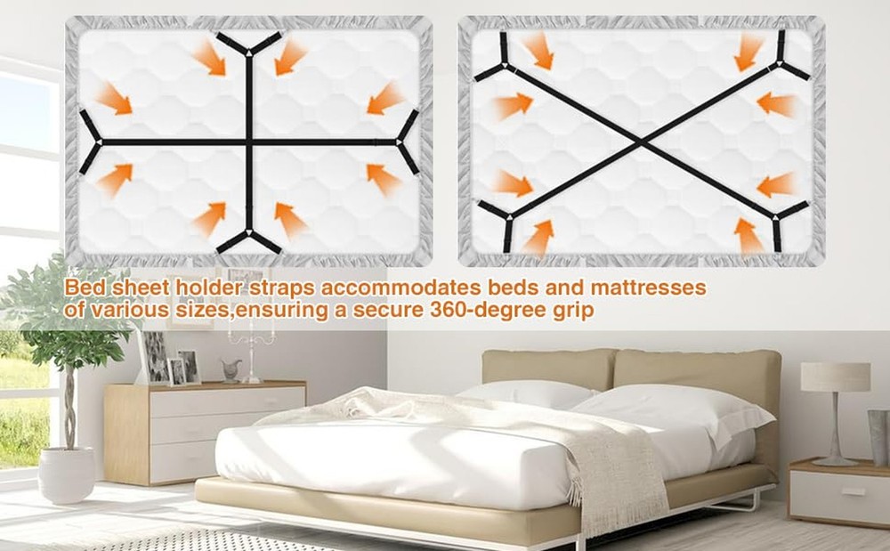 4 Pcs Sheet Straps, Adjustable Mattress Sheet Clips,Fitted Sheet Straps Keepi...