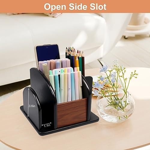 Remote Control Holder Caddy - Wooden Rotating Coffee Table 6 compartments