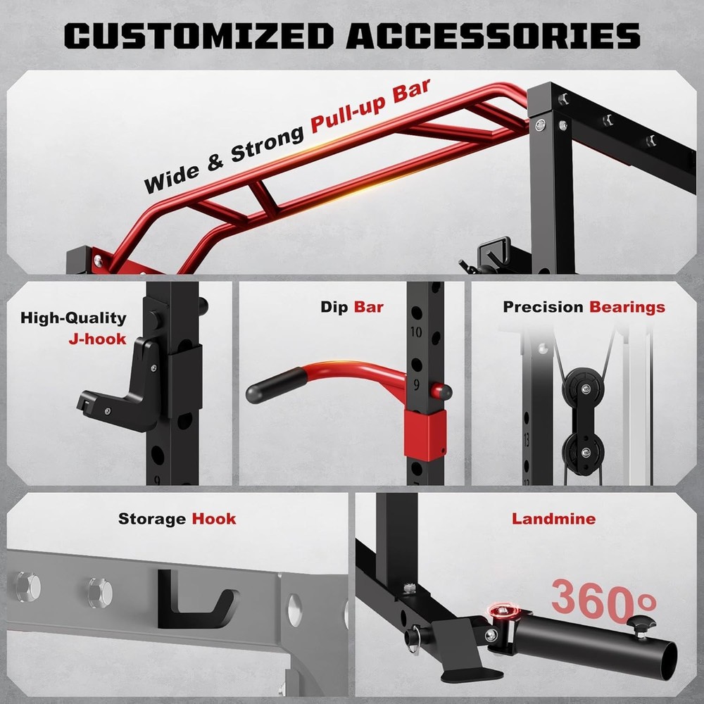 2000LBS Multi-Function Power Cage Rack with LAT Pulldown Adjustable Pulley Home