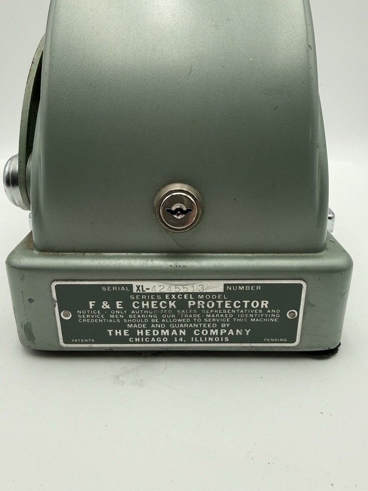 Vintage Hedman Check Protector Excel Model Check Writer w/ Keys