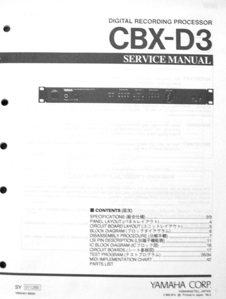 Yamaha CBX-D3 Digital Recording Processor Original Service Manual / Schematics.