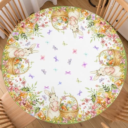 Easter Rabbit Round Fitted Tablecloth with Elastic 44" (Round) Easter Yellow