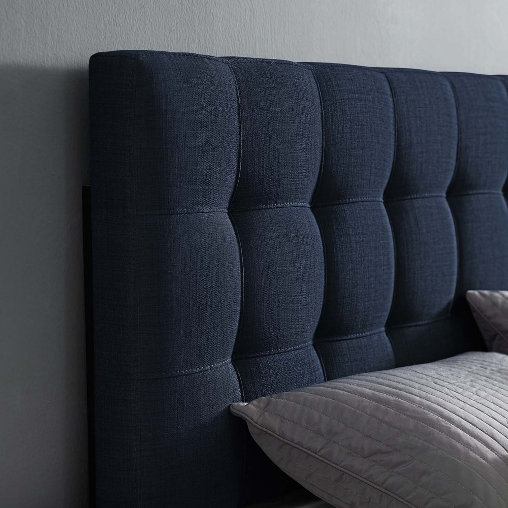 Modway Tufted Upholstered Fabric Square Queen Size Headboard in Navy
