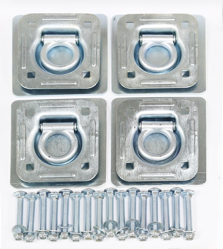 (4) Recessed D-Rings w Backing Plates & Hardware Trailer RV Flush Mount Tiedown
