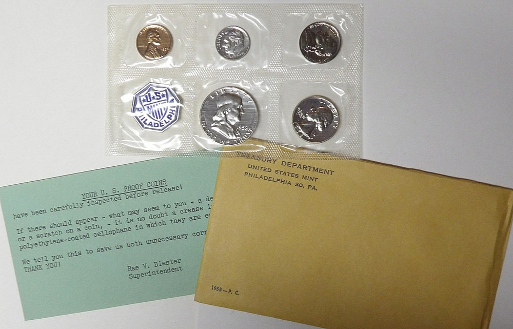 1958 US Silver Proof Set - Proof Franklin Half Dollar With Envelope and COA