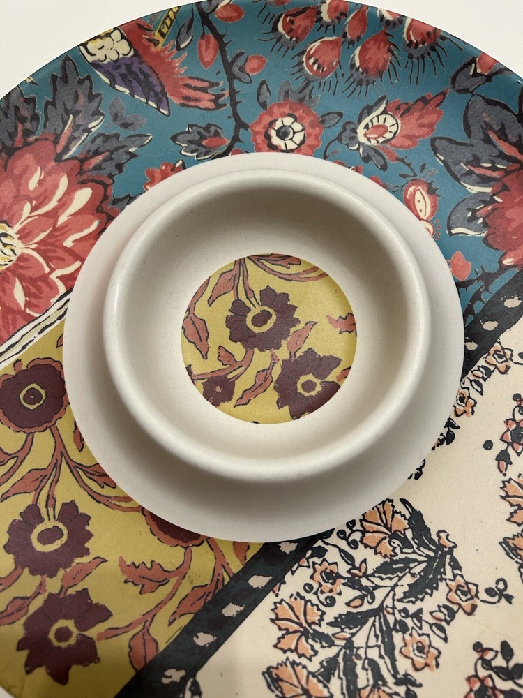 ANTHROPOLOGIE MELAMINE CHIP 'N DIP PLATTER 13” EUC