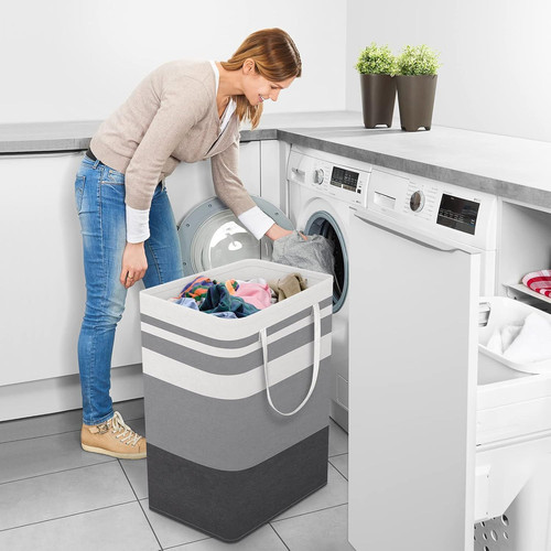 StorageRight Large Collapsible Laundry Basket Hamper with 75L, Gradient Grey