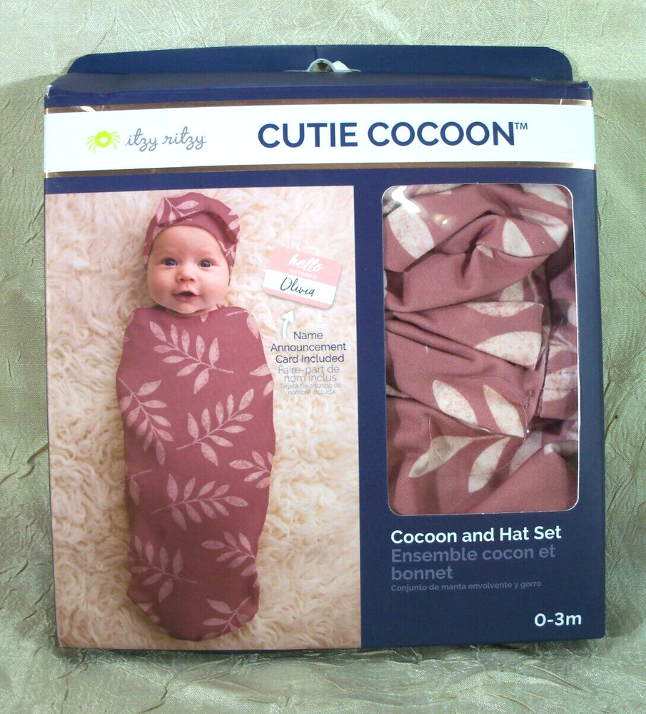 Itzy Ritzy Cutie Cocoon™ Matching wrap & hat set Dusty Leaf Pattern 0-3mts