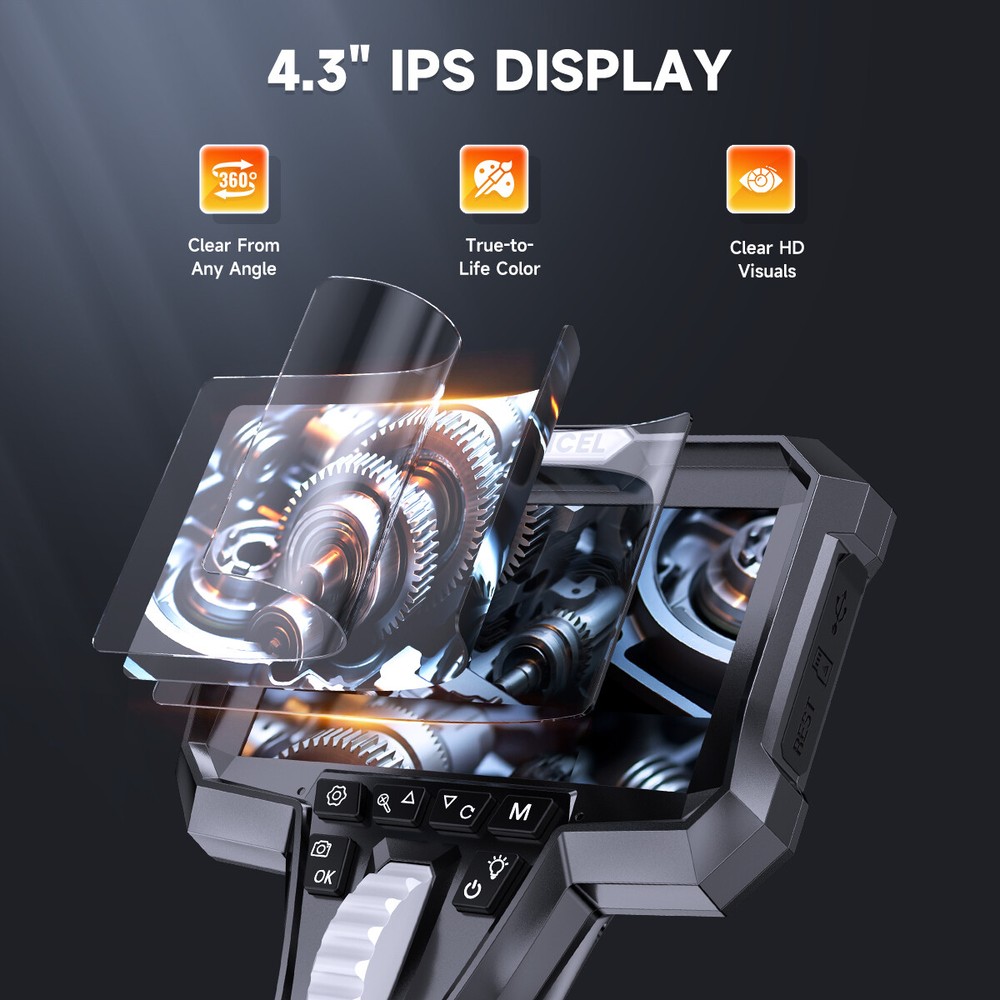 ANCEL AN301 Articulating Endoscope Camera 4.3'' Borescope Continuous Recording