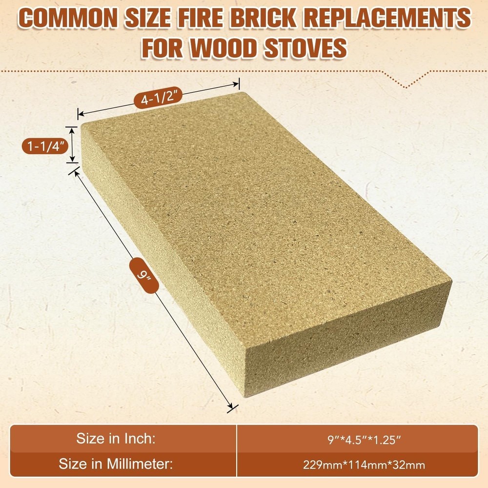High Temperature Firebrick Set (12-Pack) - Insulated Bricks for Fireplaces