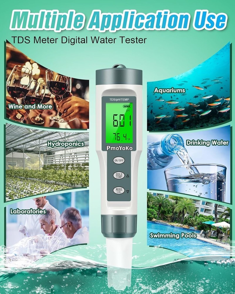 High Precision Water Tester for pH, TDS & Temperature with Backlight Feature