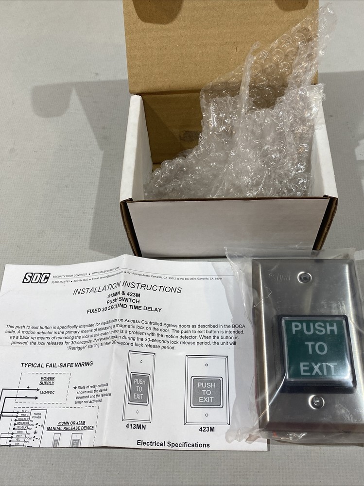 SDC Push To Exit Switch 423MU Stainless Finish Timer Fixed 30sec Time FREE SHIP!