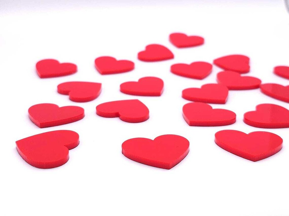 Red Acrylic Hearts 1/8" thick no hole