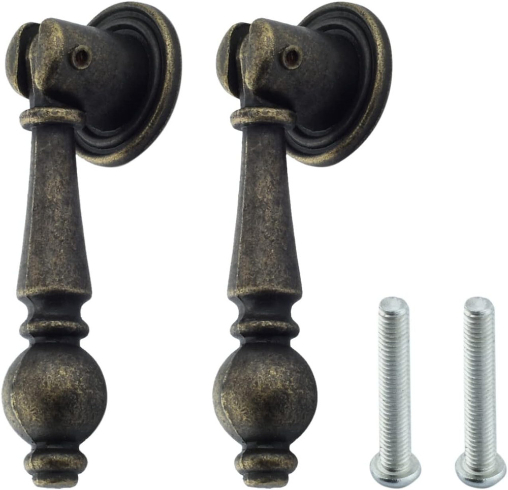 2 Pack Vintage Cabinet Pulls Knobs, Decorative Antique Bronze Pendant Pulls Hand