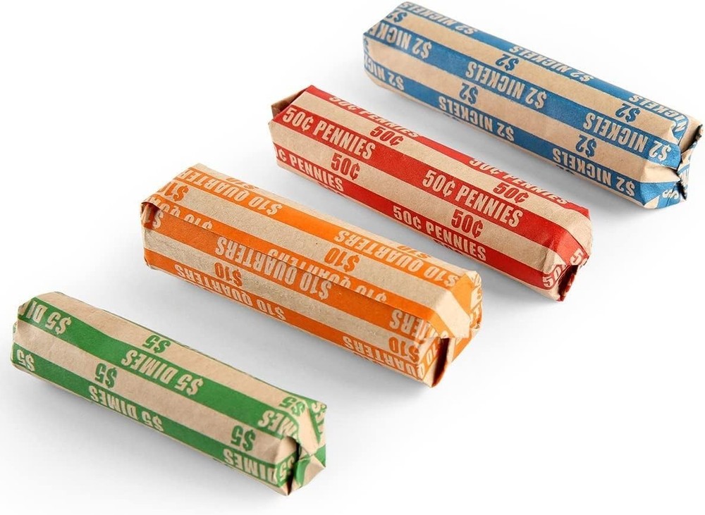 100 Assorted Coin Roll Wrappers - Pennies, Nickels, Dimes & Quarters Bundle