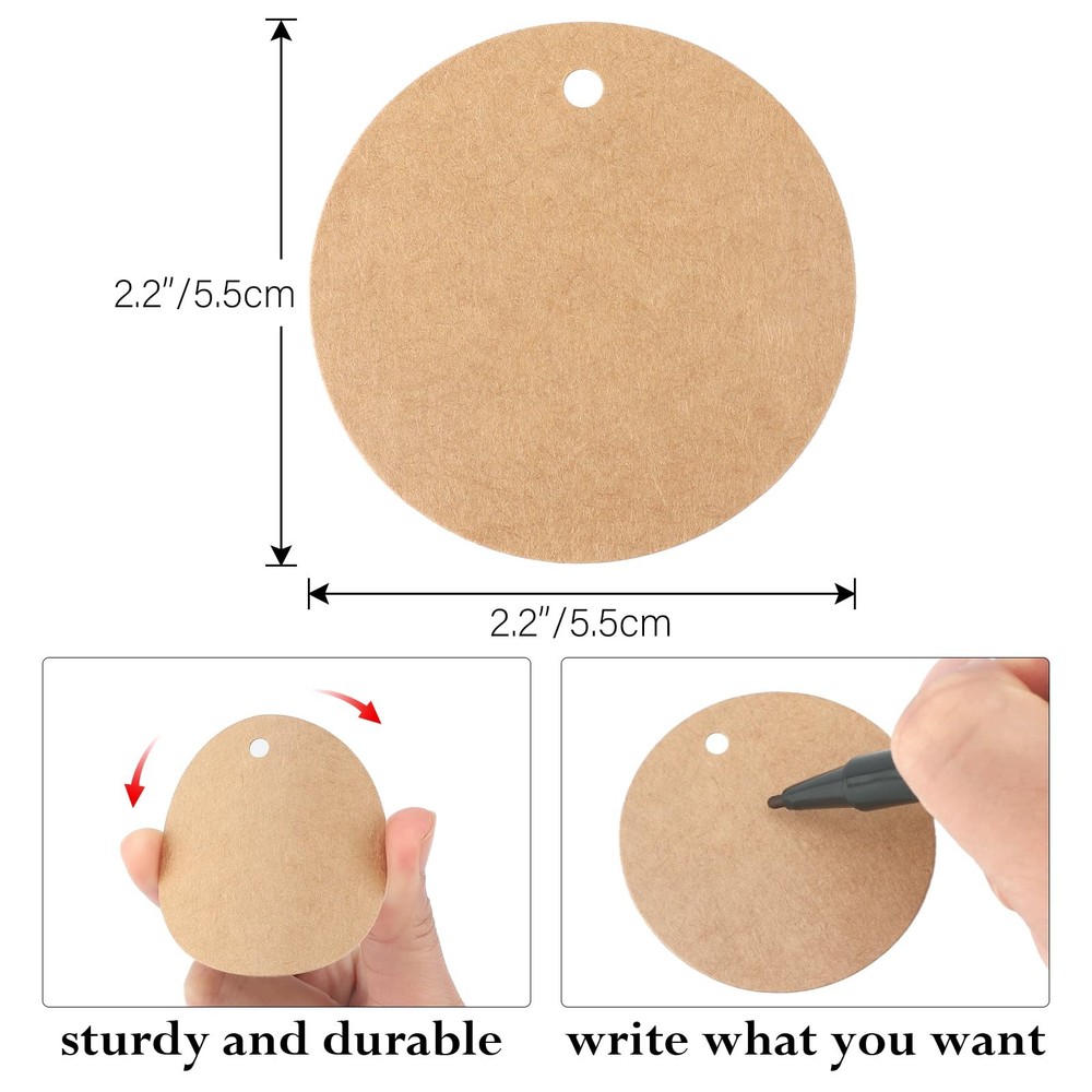 100PCS Kraft Paper Gift Tag with String,2.2'' round Paper Tags Blank Hang Tags B