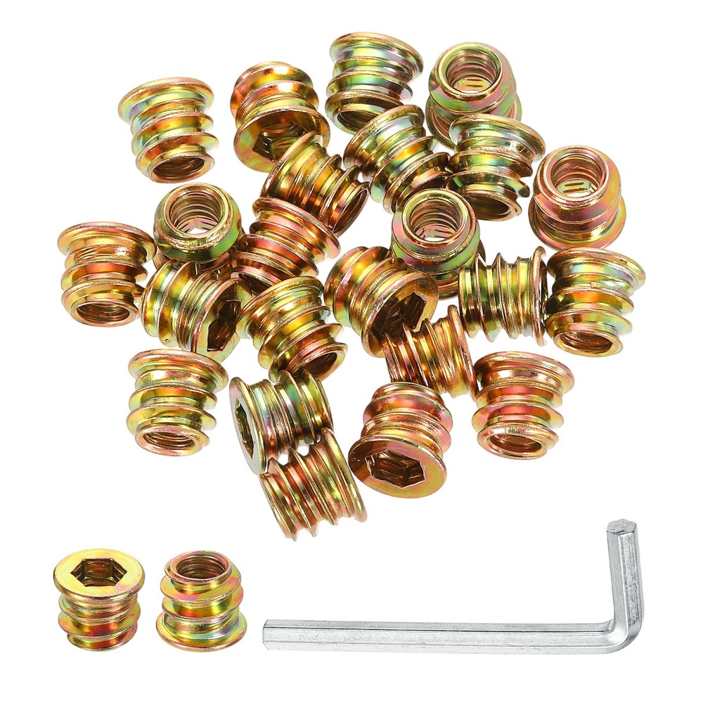 50 Pcs Threaded Insert for Wood, 1/4" - 20 Threaded Studs 10mm Length, Gold
