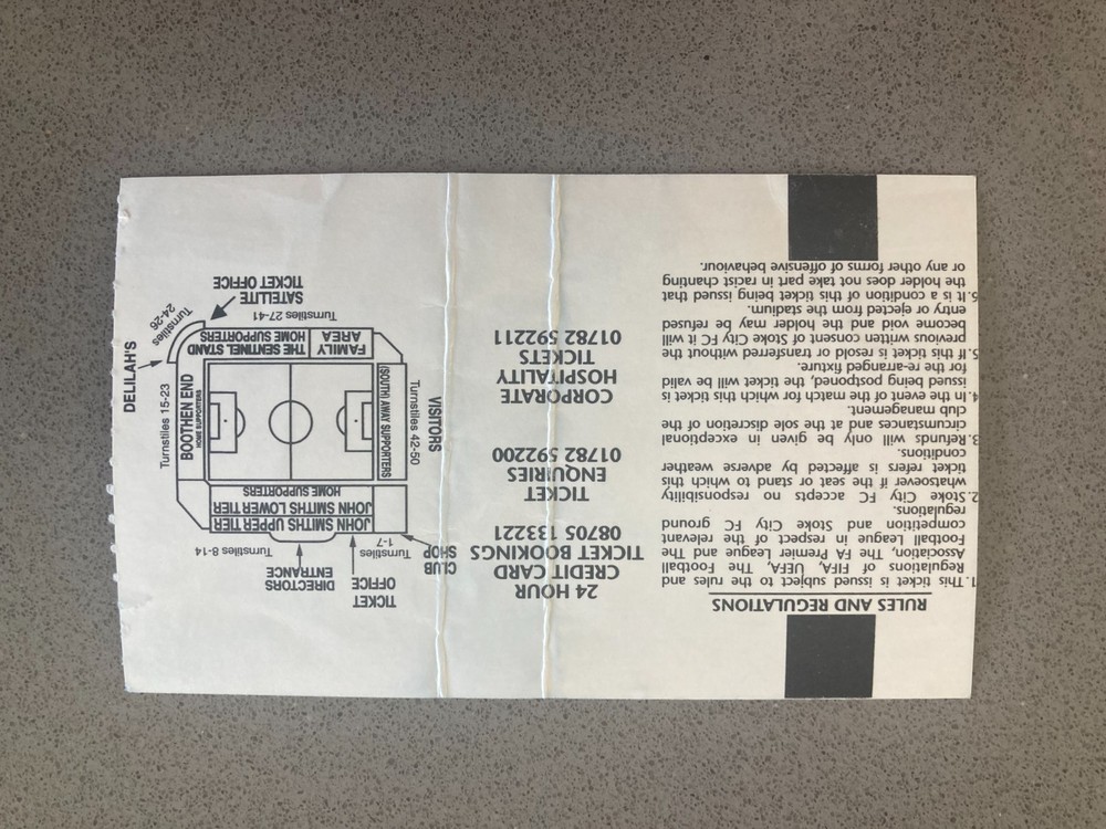 Stoke City v Reading 2002-03 Match Ticket