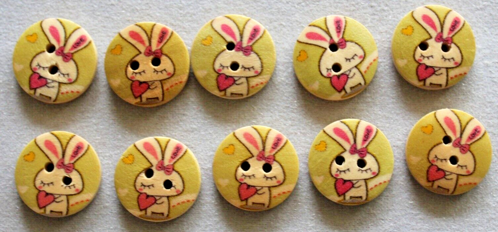 10 Rabbit  20mm Wooden  Buttons