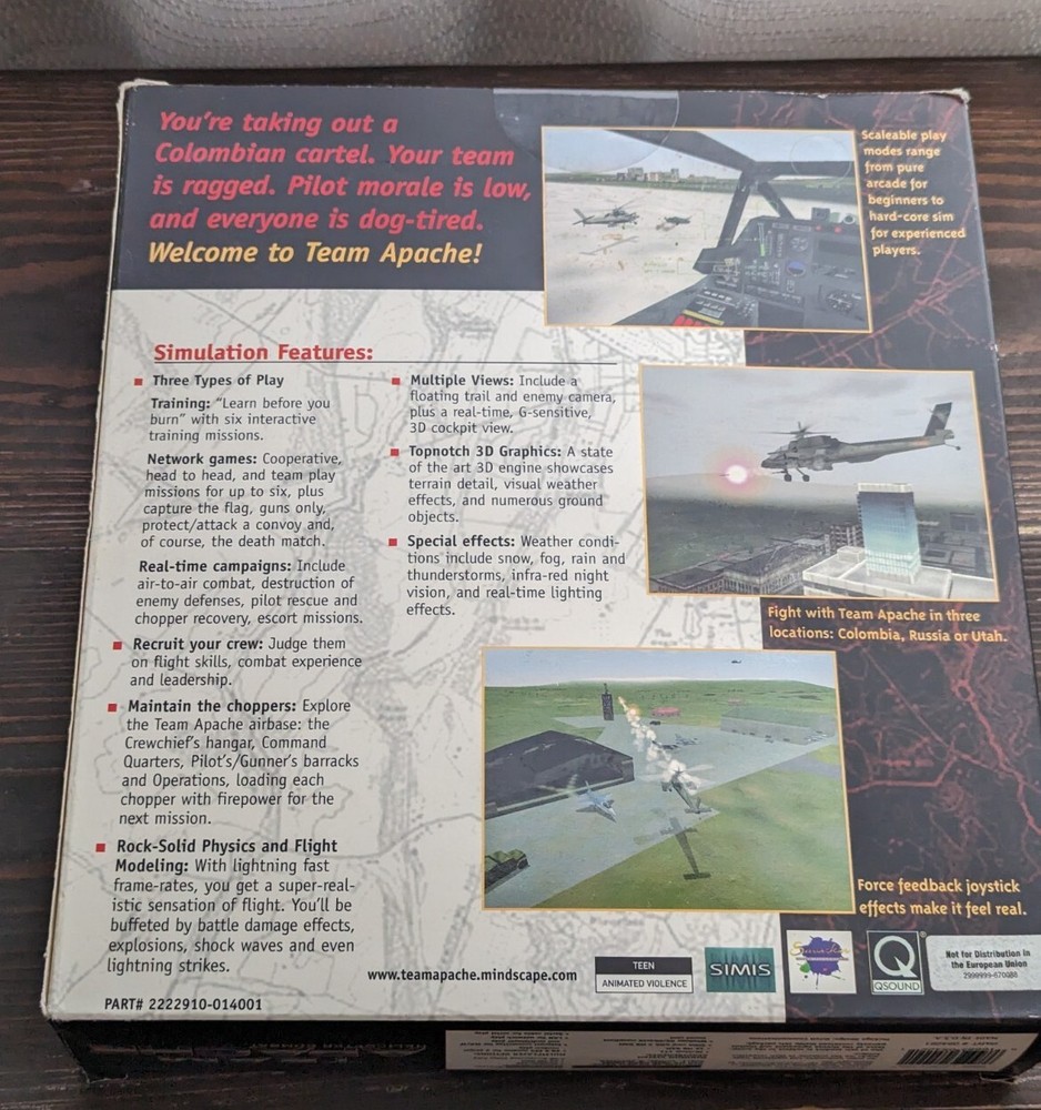 Team Apache Helicopter Combat PC CD-ROM, 1998 Big Box - NEW Read Description