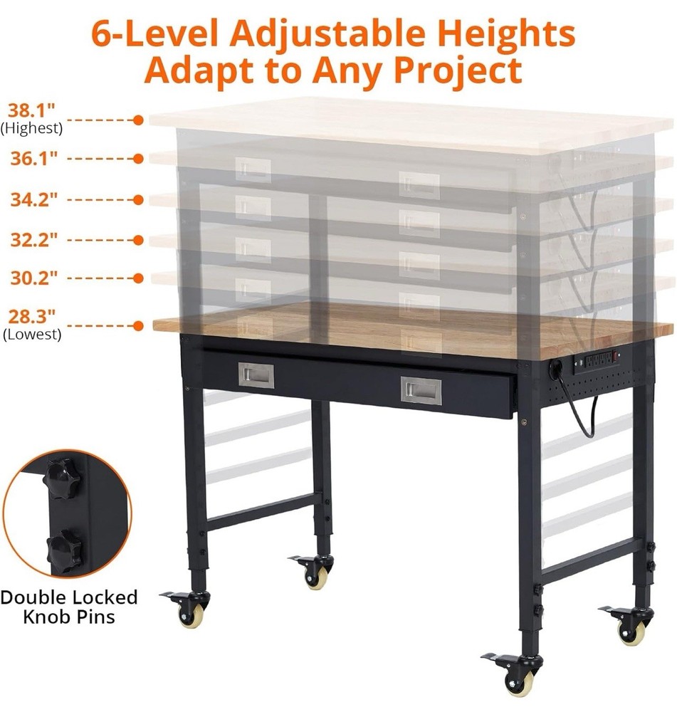 48” Adjustable Workbench，Heavy Duty Wood Work Bench 2000 Lbs Load Capacity,Work
