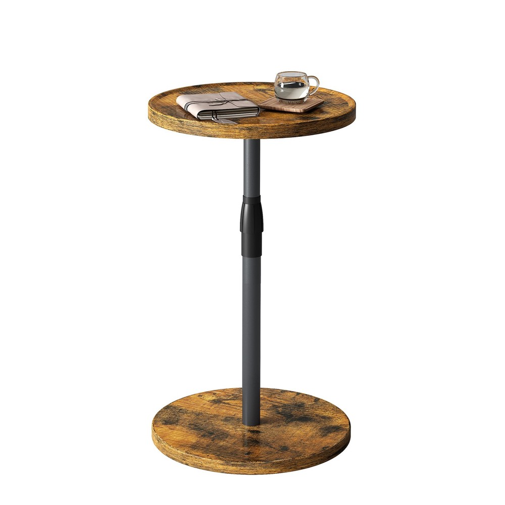 Adjustable End Table Small Round Side Table Drink Pedestal Rustic Brown