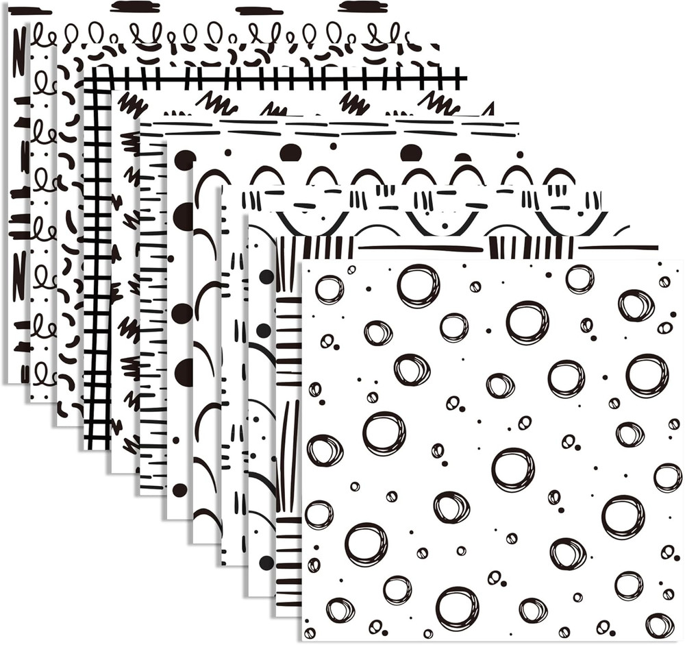 24 Sheets Black White Doodle Pattern Paper 11.8" X 11.8" Black White Hand-Drawn