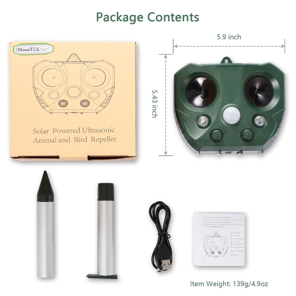 Ultrasonic Animal Repeller Solar Powered Repellent w/ Motion Sensor LED Flashing