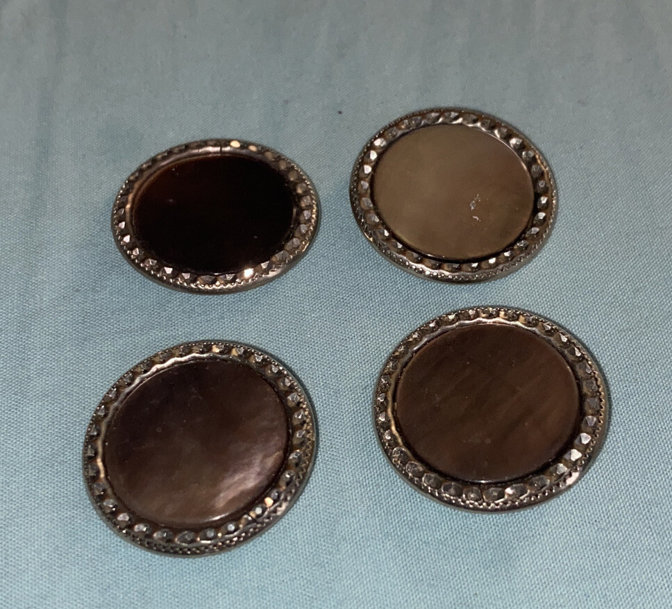 Vtg Abalone Crystal Bezel Buttons