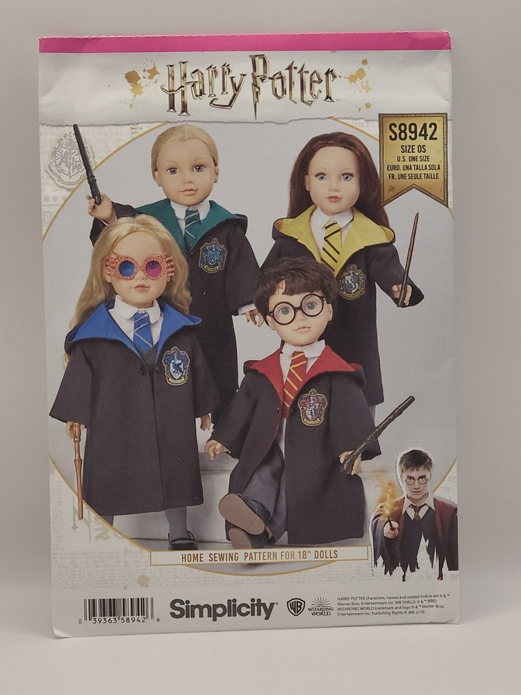 Vintage HARRY POTTER 18" PATTERNS Simplicity Sewing Pattern Doll Clothes #S8942