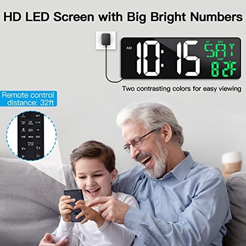 17 Inch Large Digital Wall Clock with Remote Control, Basic Version (Green)