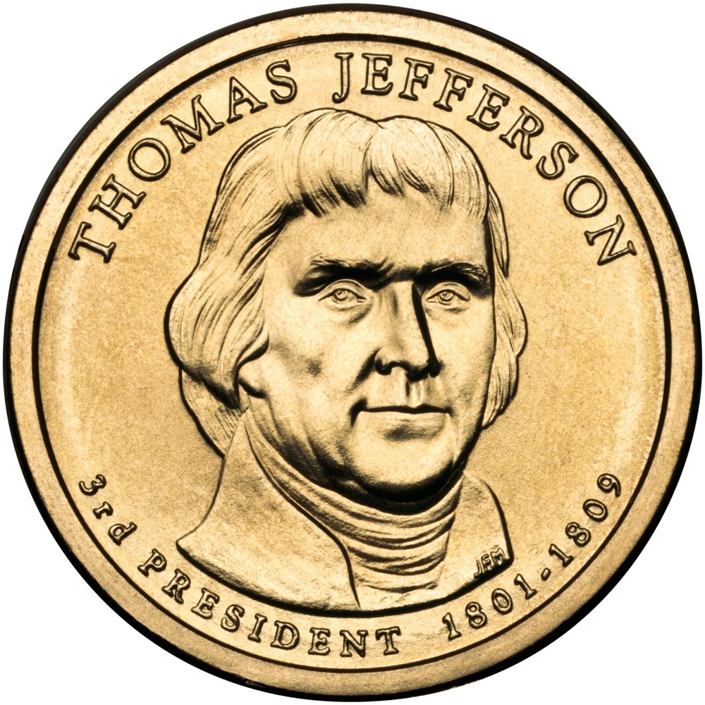 2007 P Thomas Jefferson Presidential Dollar From Mint Roll - Position B