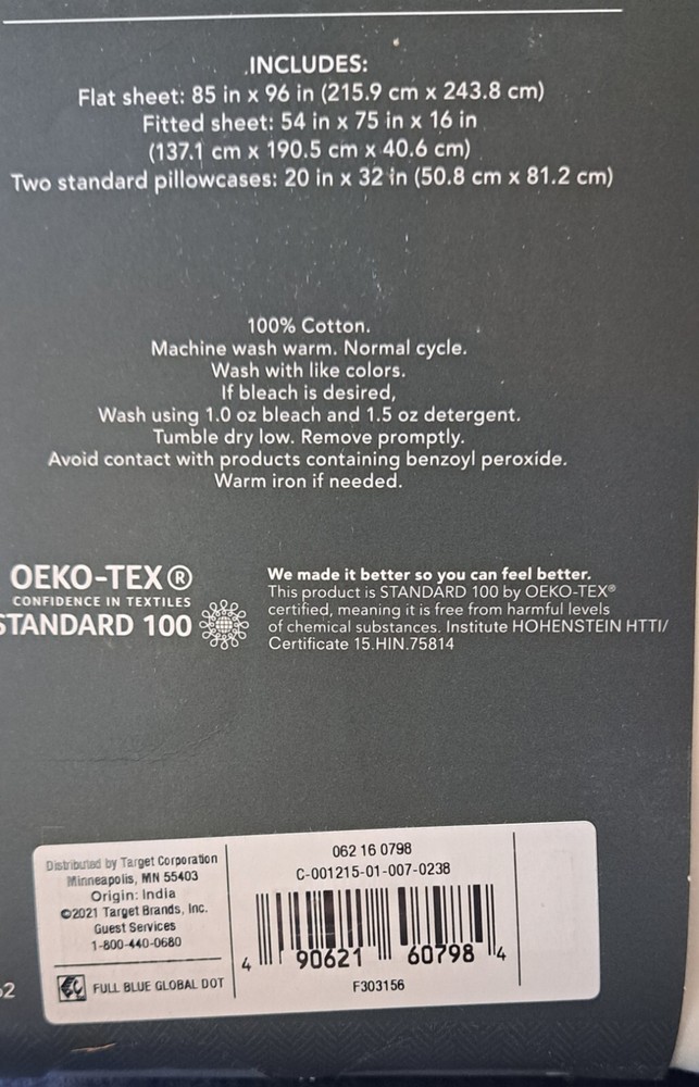 FULL SIZE SHEET SET 400 Thread Count Printed Performance 100% Cotton Threshold!
