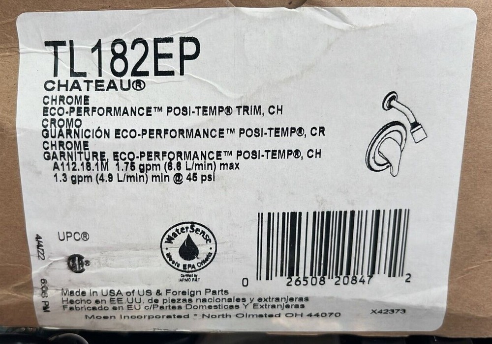 Moen TL182EP Single Handle Posi-Temp Pressure Balanced Shower - Chrome
