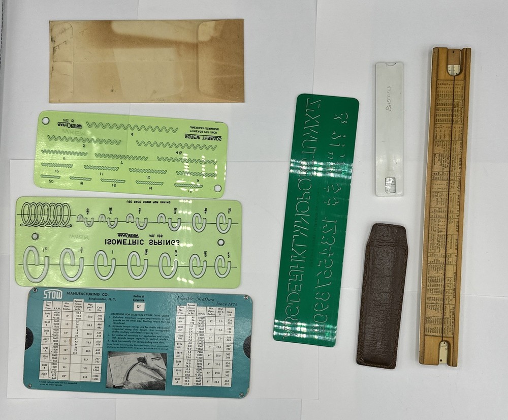 Vtg 6 Piece Engineering & Drafting Tools - Slide Rules, Stencils, Come See!!!