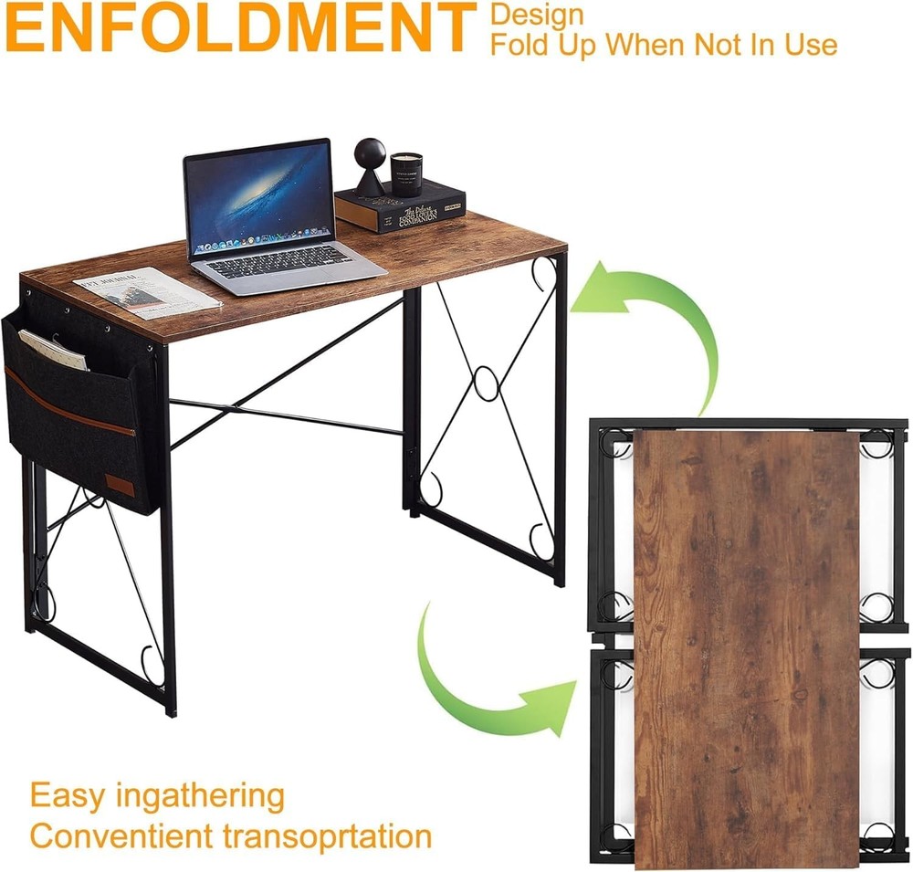 39 Inch Folding Desk Home Office Writing Computer Desk Study Table Brown