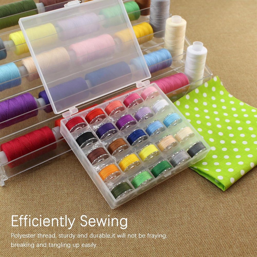 71pcs 25 Colors Bobbins Sewing Threads Kit, 400 Yards Polyester Thread Spools Pr