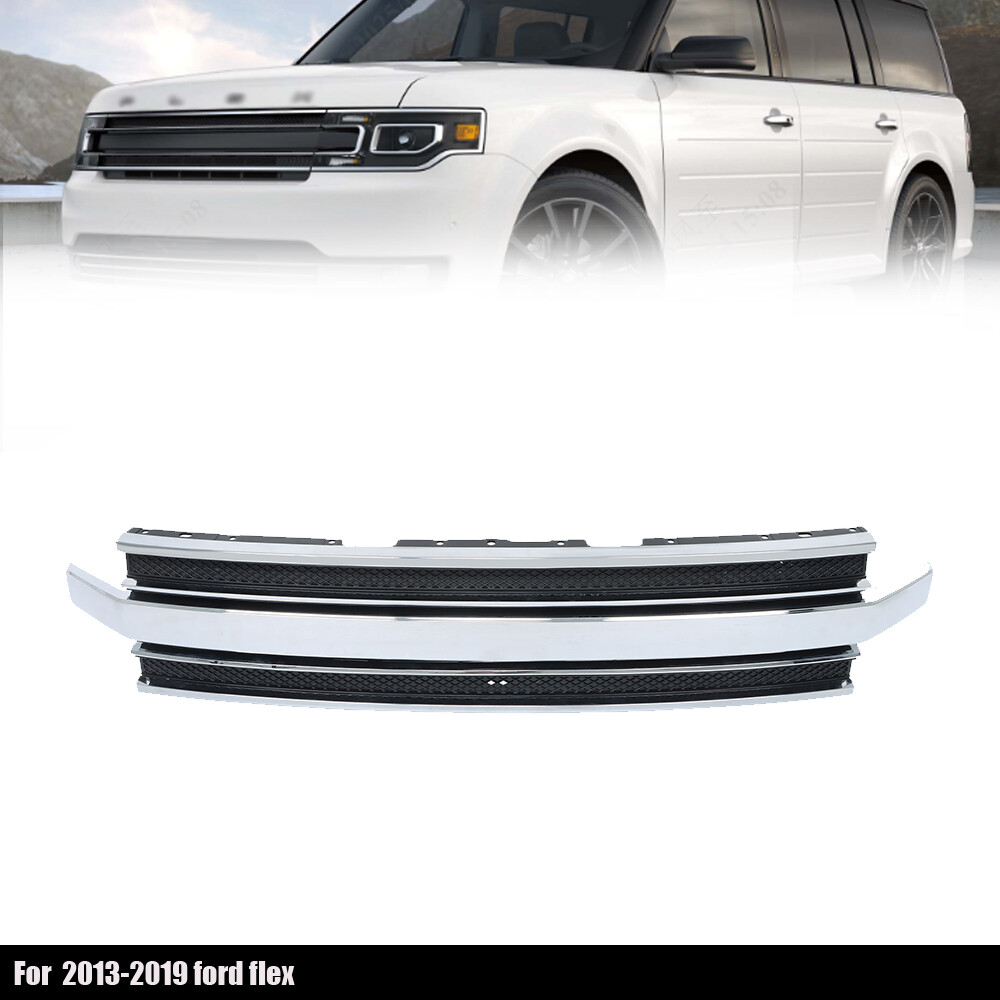 Front Upper Bumper Grille With Chrome Trim Plastic For 2013-2019 Ford Flex