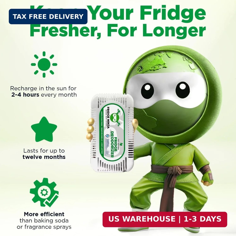 Fridge Ninja Fridge Deodorizer (2 Pack) - More Effective Than Baking Soda - Natu