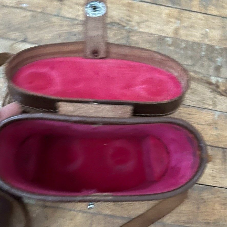 Vintage Brown Leather Binocular Case Red Lining & Leather Strap