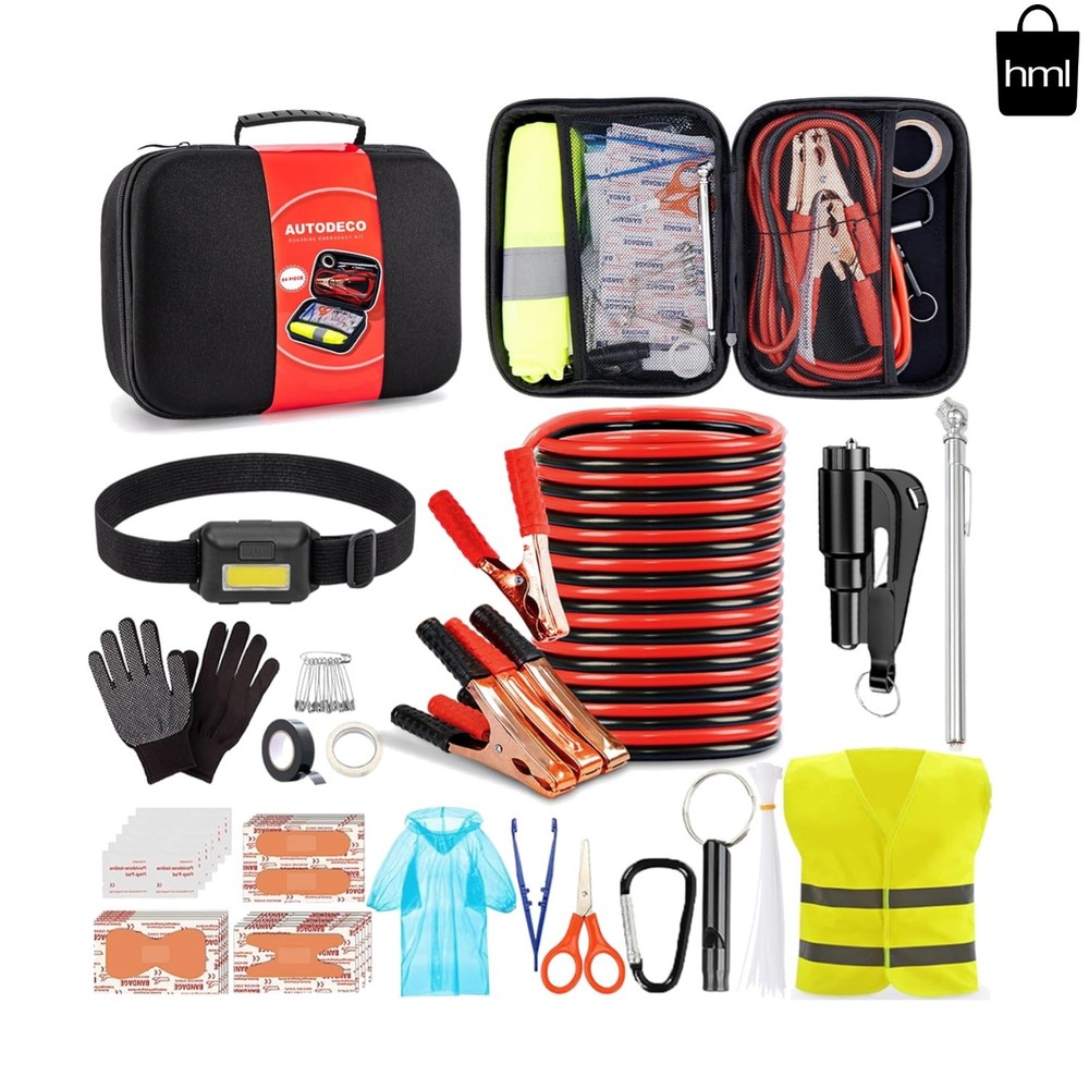 Compact Car Roadside Safety Kit - 14 Essential Tools for Unexpected Emergencies